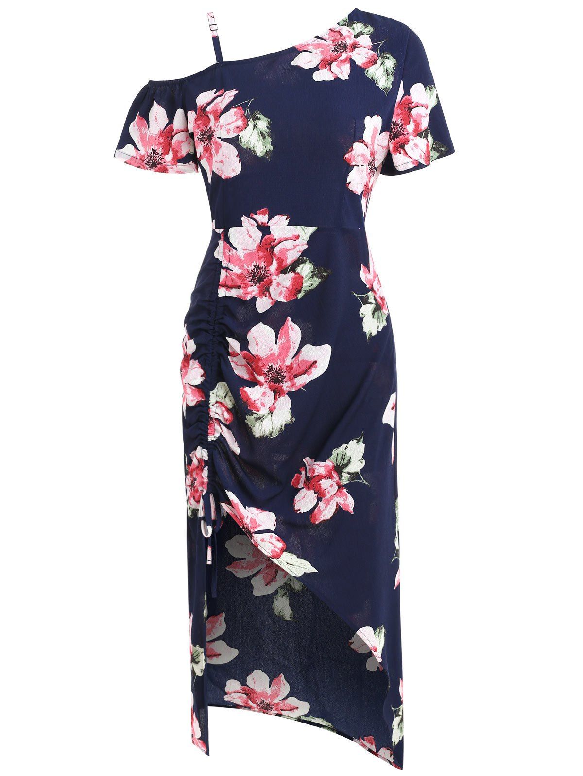 

Floral Side Drawstring Asymmetric Dress, Multi