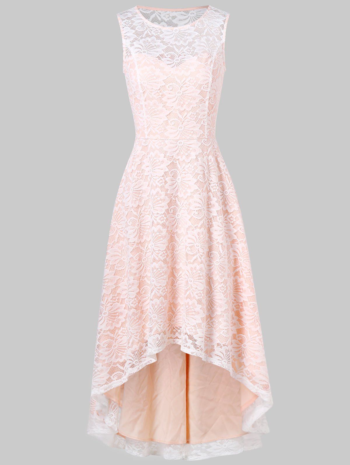 

Sleeveless High Low Lace Dress, Apricot