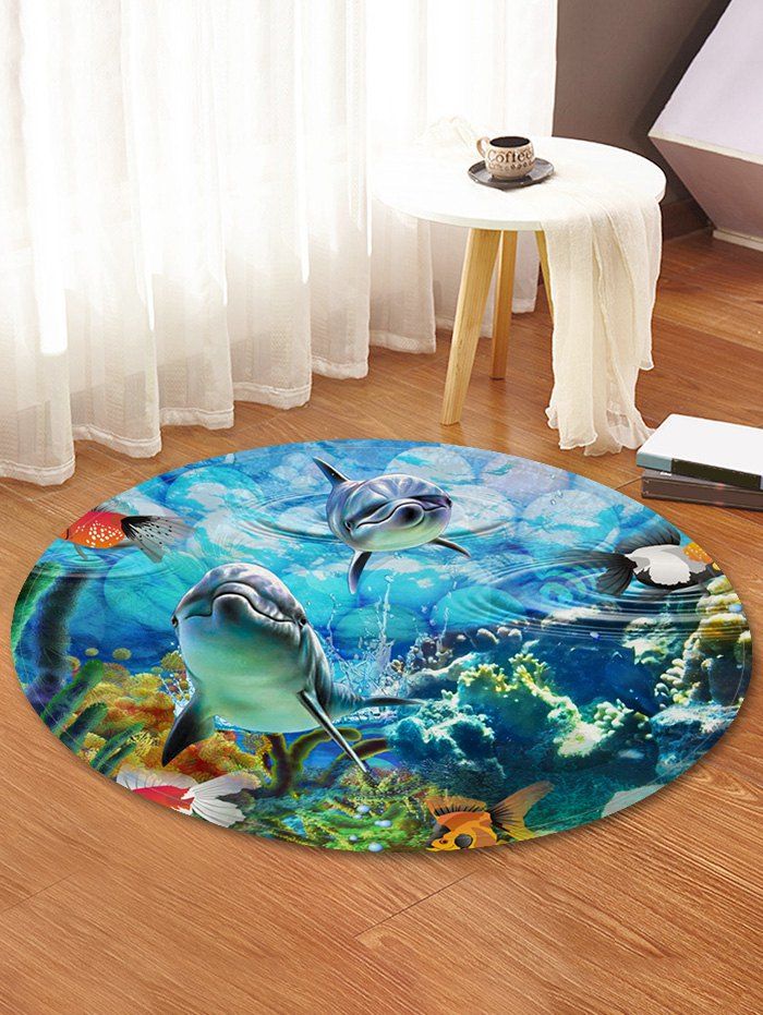

Underwater World Print Round Coral Fleece Floor Rug, Multi
