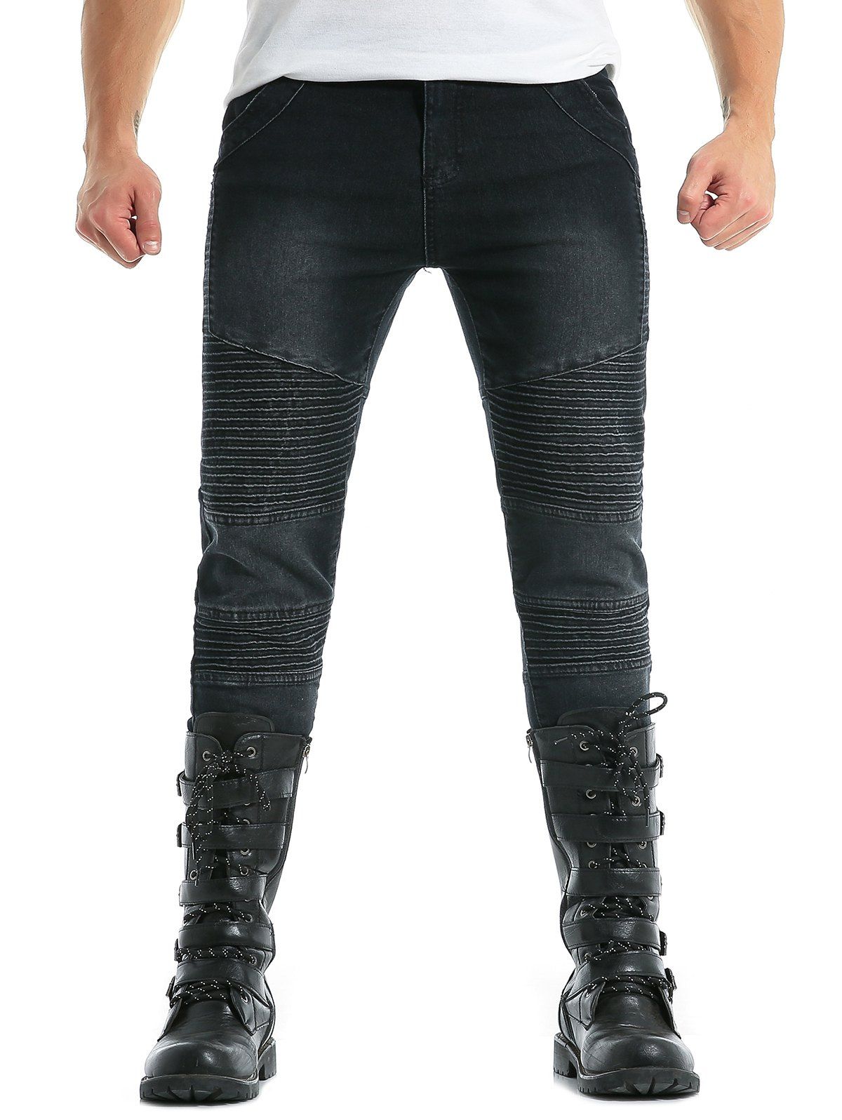 

Zip Fly Moto Skinny Biker Jeans, Black