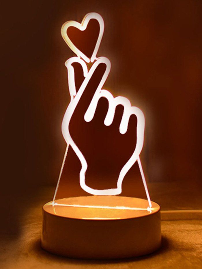 

3D Finger Heart Sticker 3 Colors Change Mini Table Lamp, Multi
