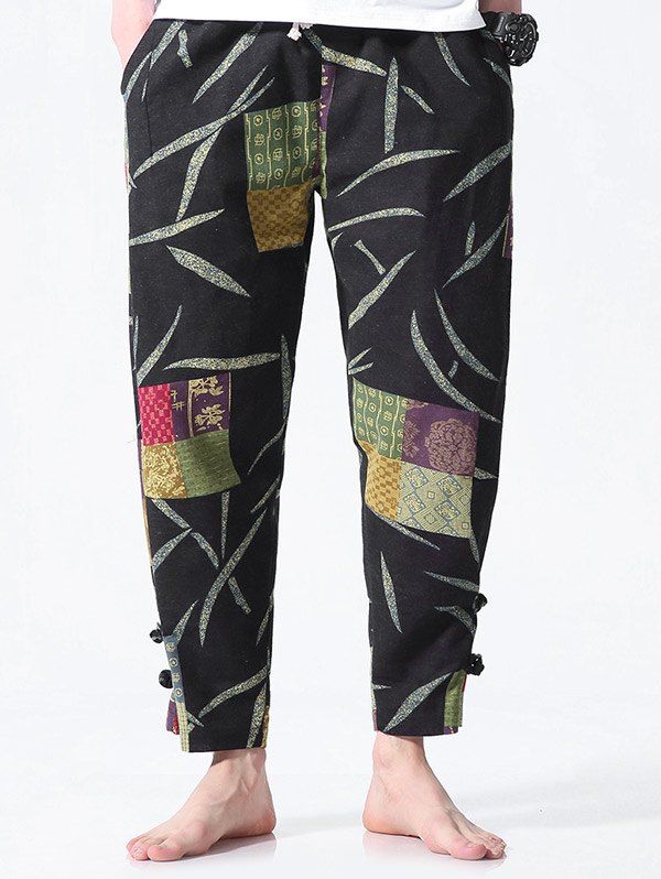 

Elastic Waist Ethnic Style Print Nine Minutes of Pants, Multi