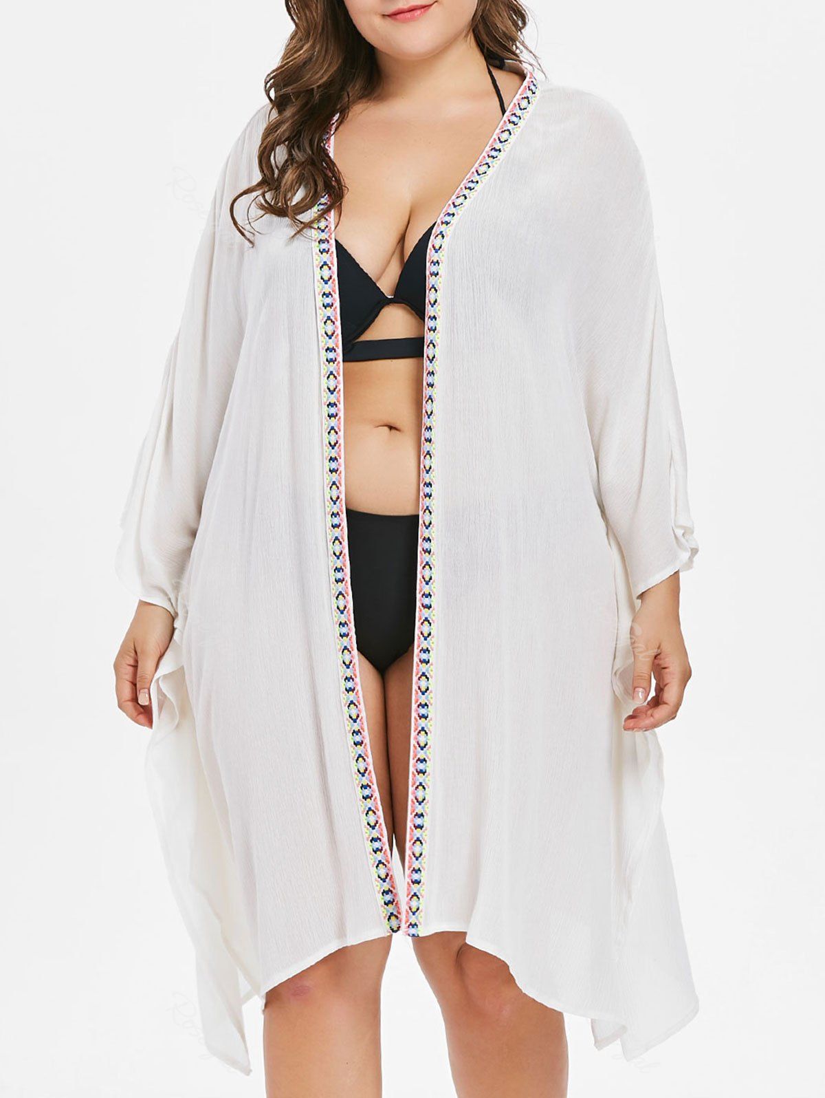 

Plus Size Long Open Front Cover Up, White