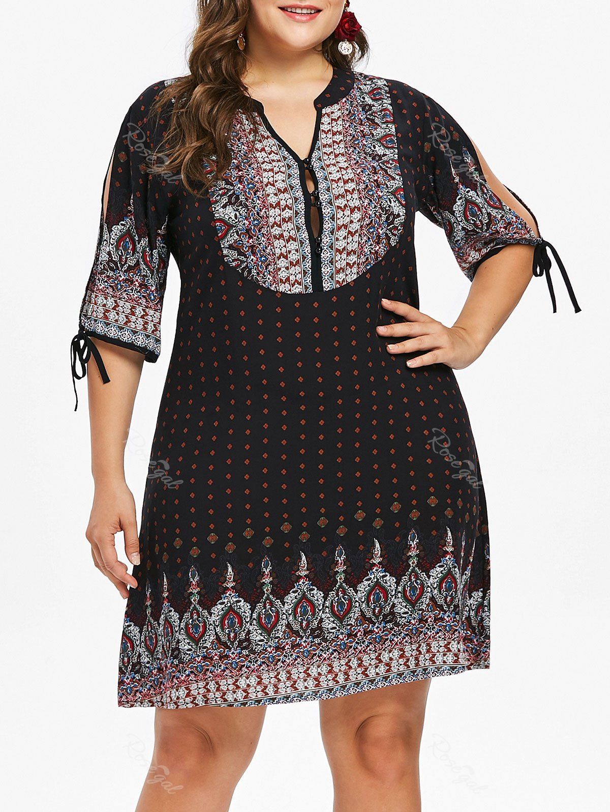 

Plus Size Geometric Split Sleeve Dress, Black
