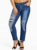 Plus Size Distressed Frayed Jeans -  