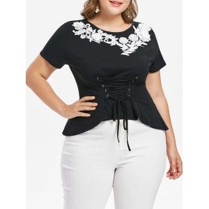

Plus Size Lace Applique Corset T-shirt, Black
