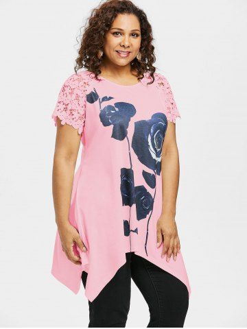

Plus Size Rose Lace Raglan Sleeve T-shirt, Light pink