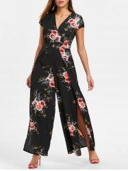 Combinaison Fendue Devant et à Imprimé Floral -  