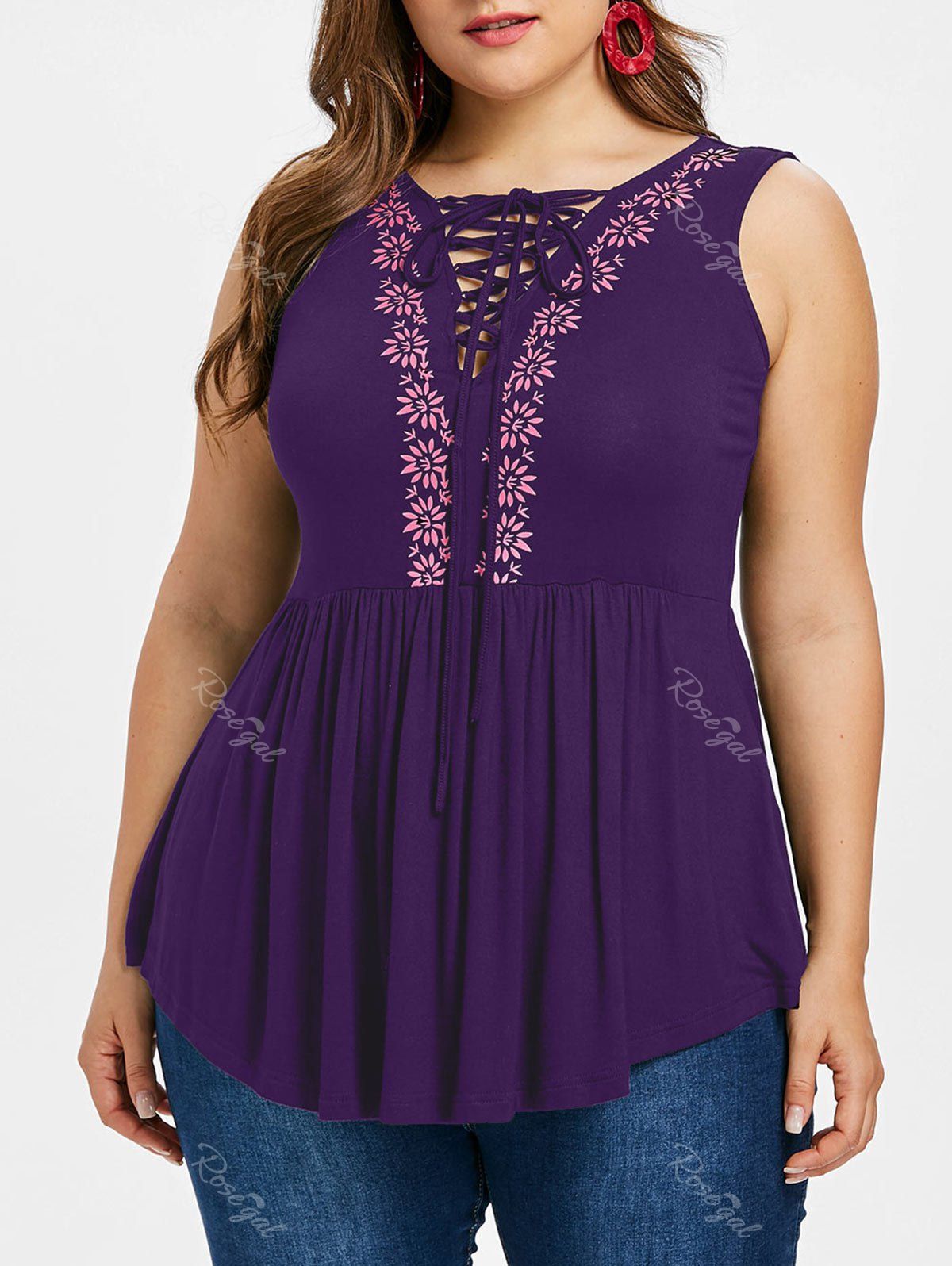 

Plus Size Lace Up Cut Out Tank Top, Purple iris