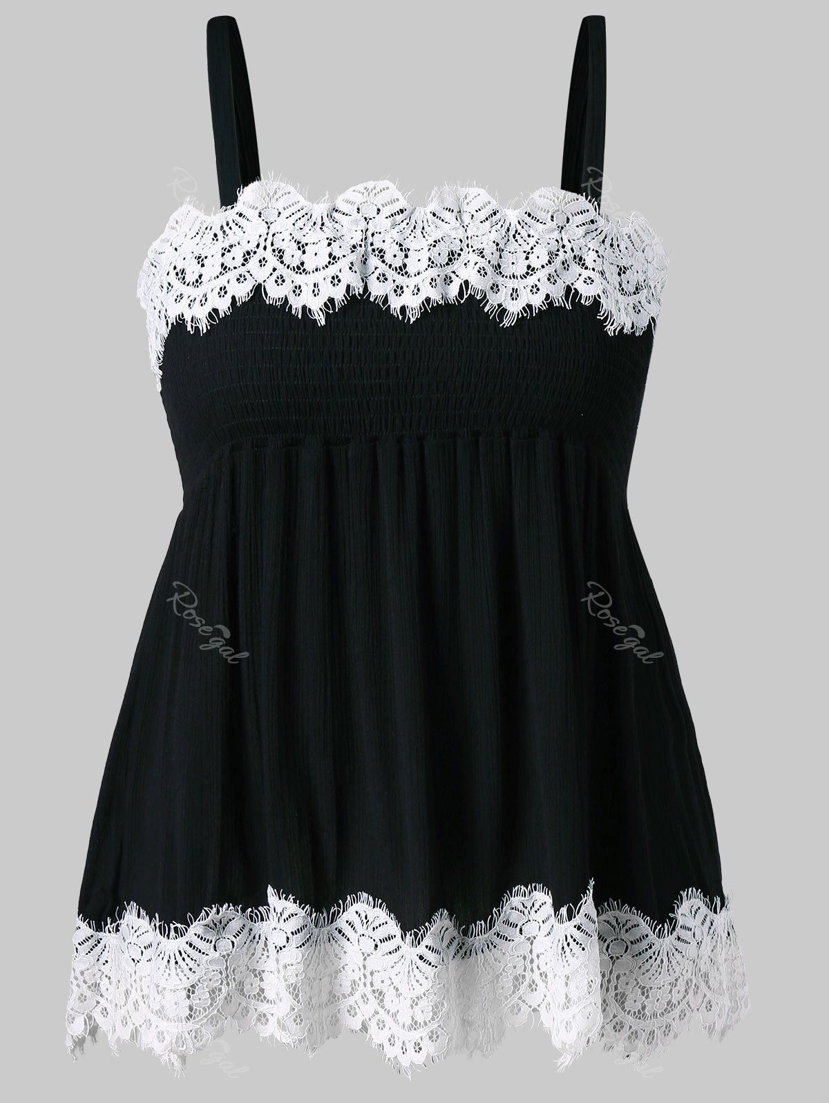 

Plus Size Smocked Bust Crinkle Tank Top, Black