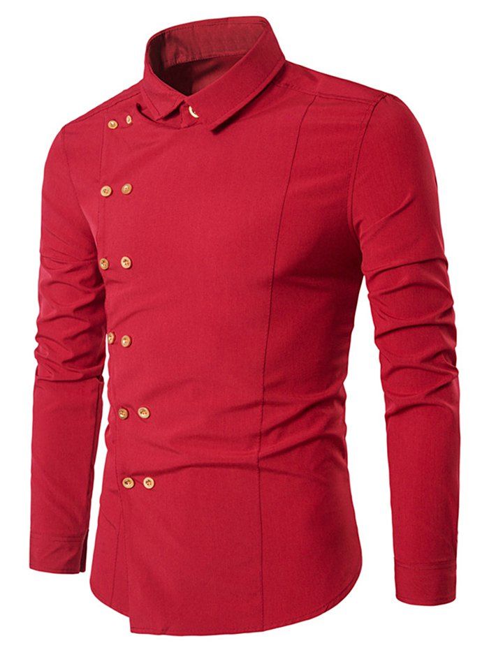 

Long Sleeve Double-breasted Shirt, Red
