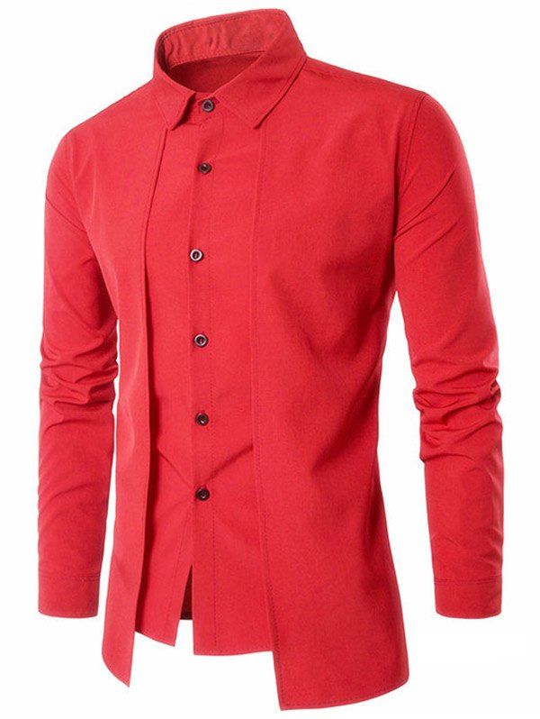 

Button Up Fake Two Piece Shirt, Red
