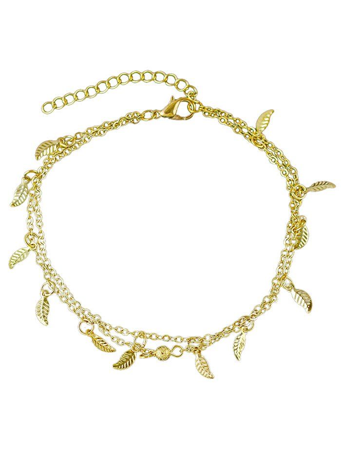

Leaves Decoration Layered Chain Anklet, Gold