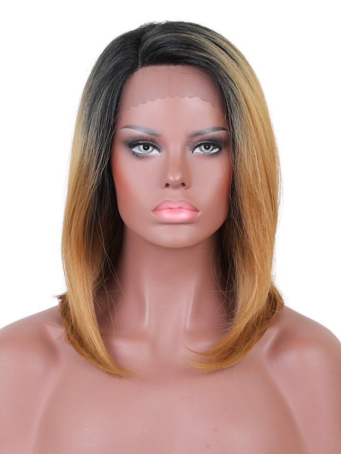 

Medium Inclined Bang Colormix Straight Lace Front Synthetic Wig, Multi