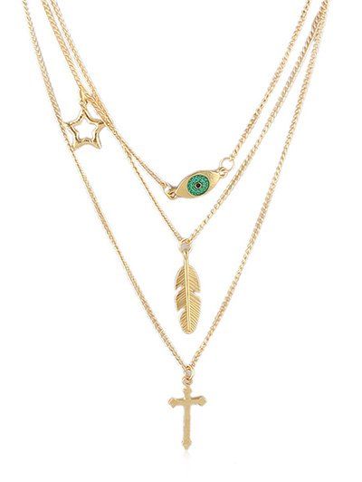 

Layered Star Leaves Cross Decoration Necklace, Gold