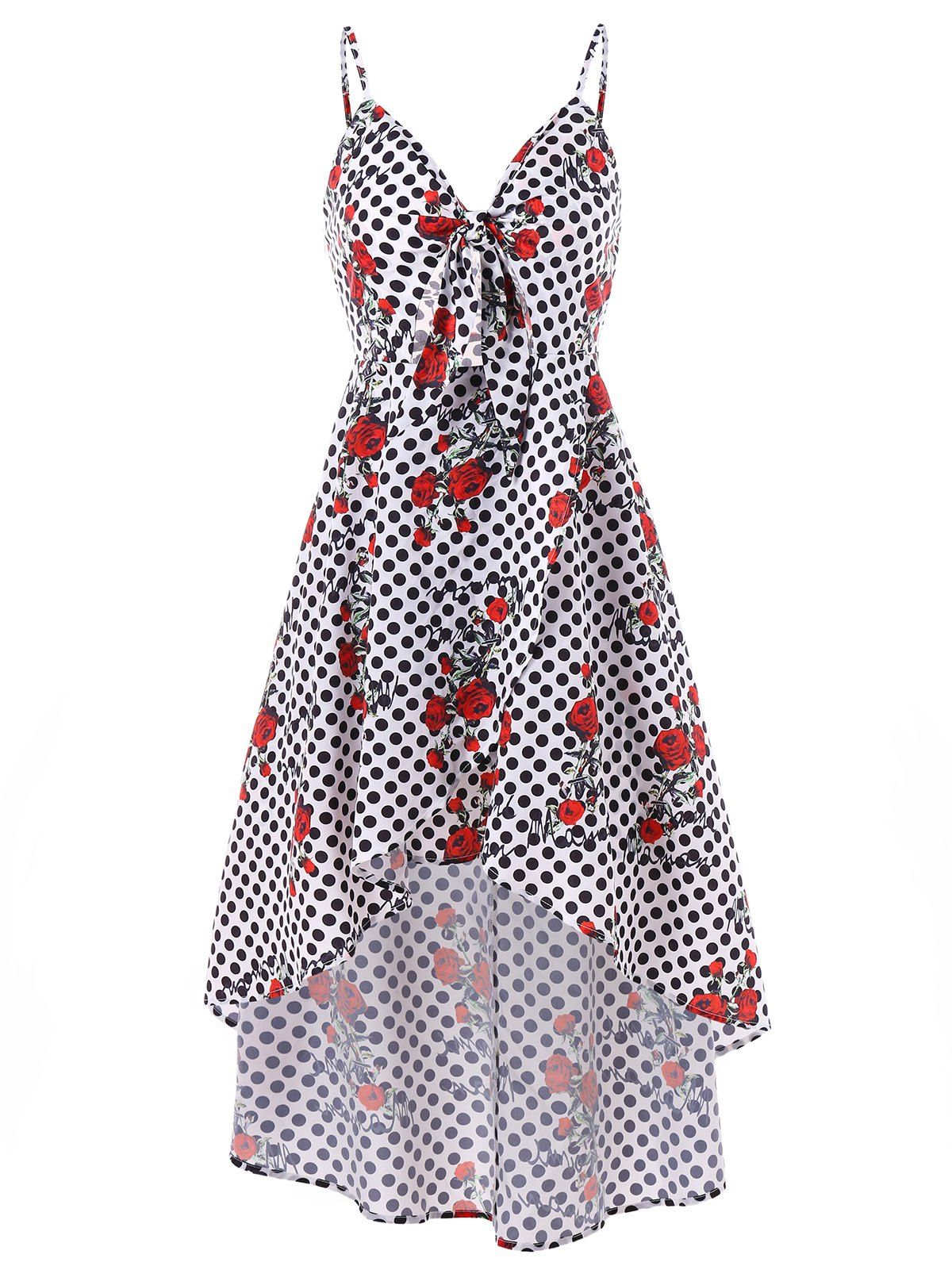 

Polka Dot and Rose Print High Low Dress, Multi
