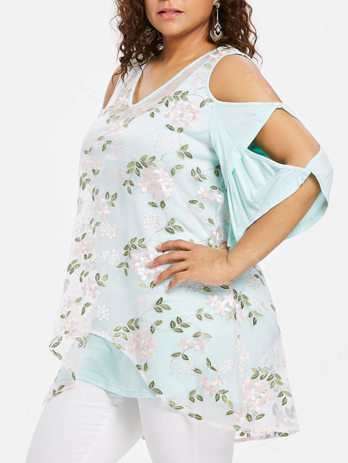 

Plus Size Bow Cut Embroidery T-shirt, Green