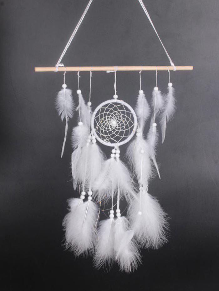 

Feather Bead Embellished Home Decor Dreamcather, White