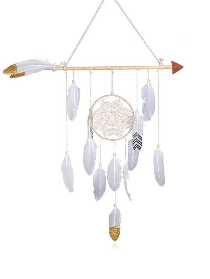 

Floral Lace Feather Bead Decorated Home Decor Dreamcatcher, White