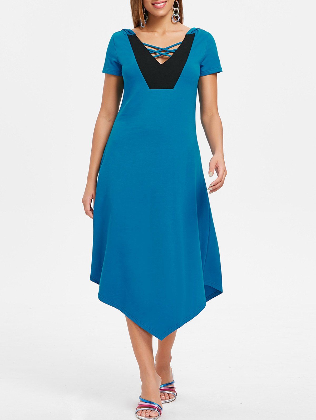 quiz colorblocked asymmetrical midi dress