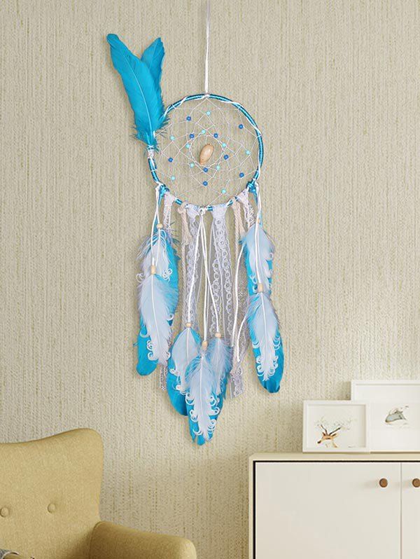 

Handmade Feathers Beads Lace Ropes Art Hanging Dreamcatcher, Butterfly blue