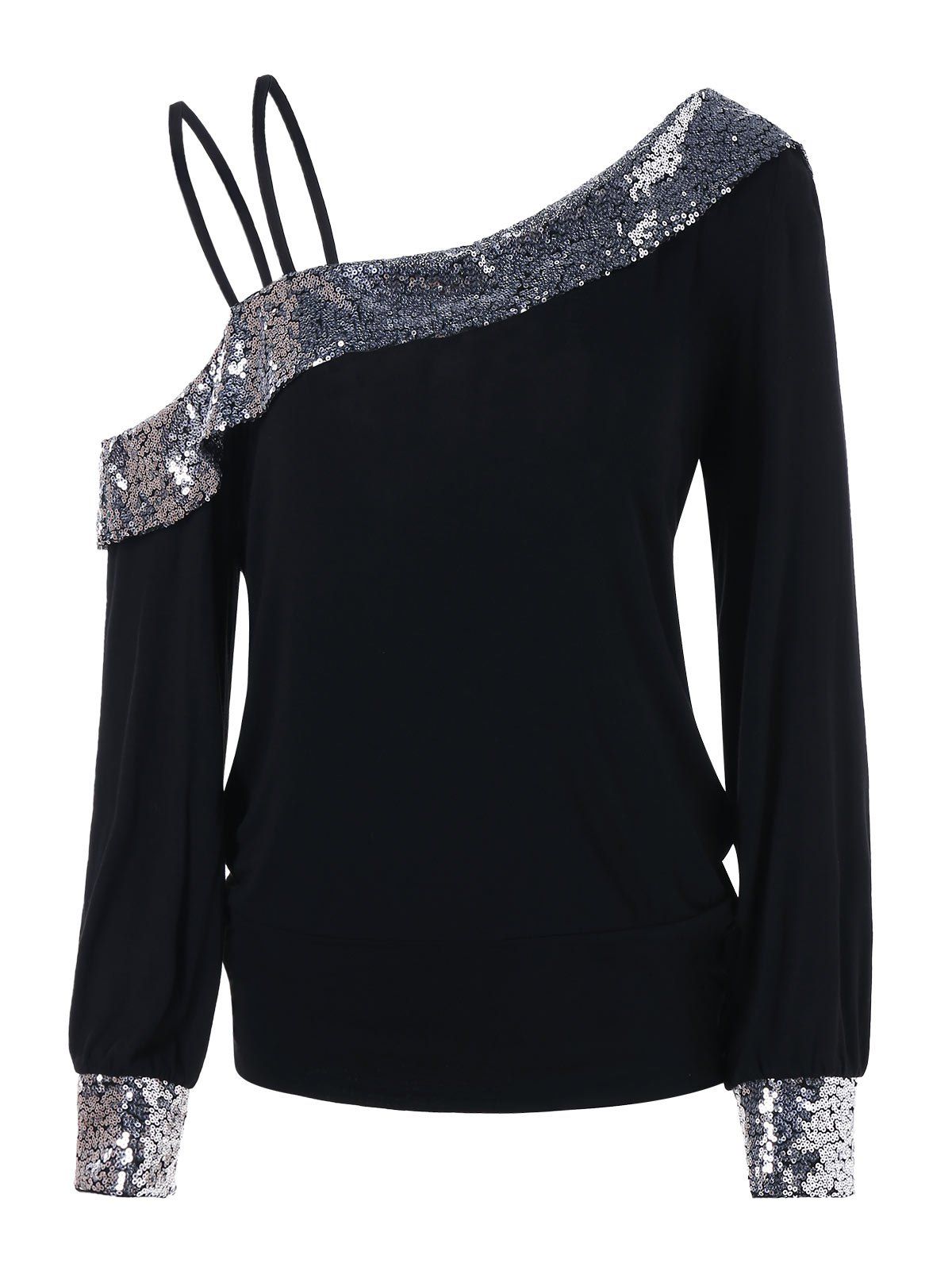 

Cold Shoulder Sequin Panel Tee, Black