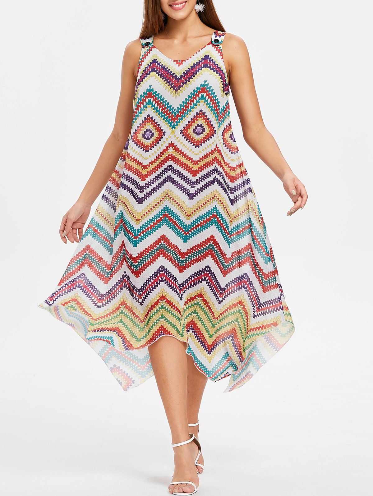 

Zigzag Scoop Neck Asymmetrical Dress, Multi