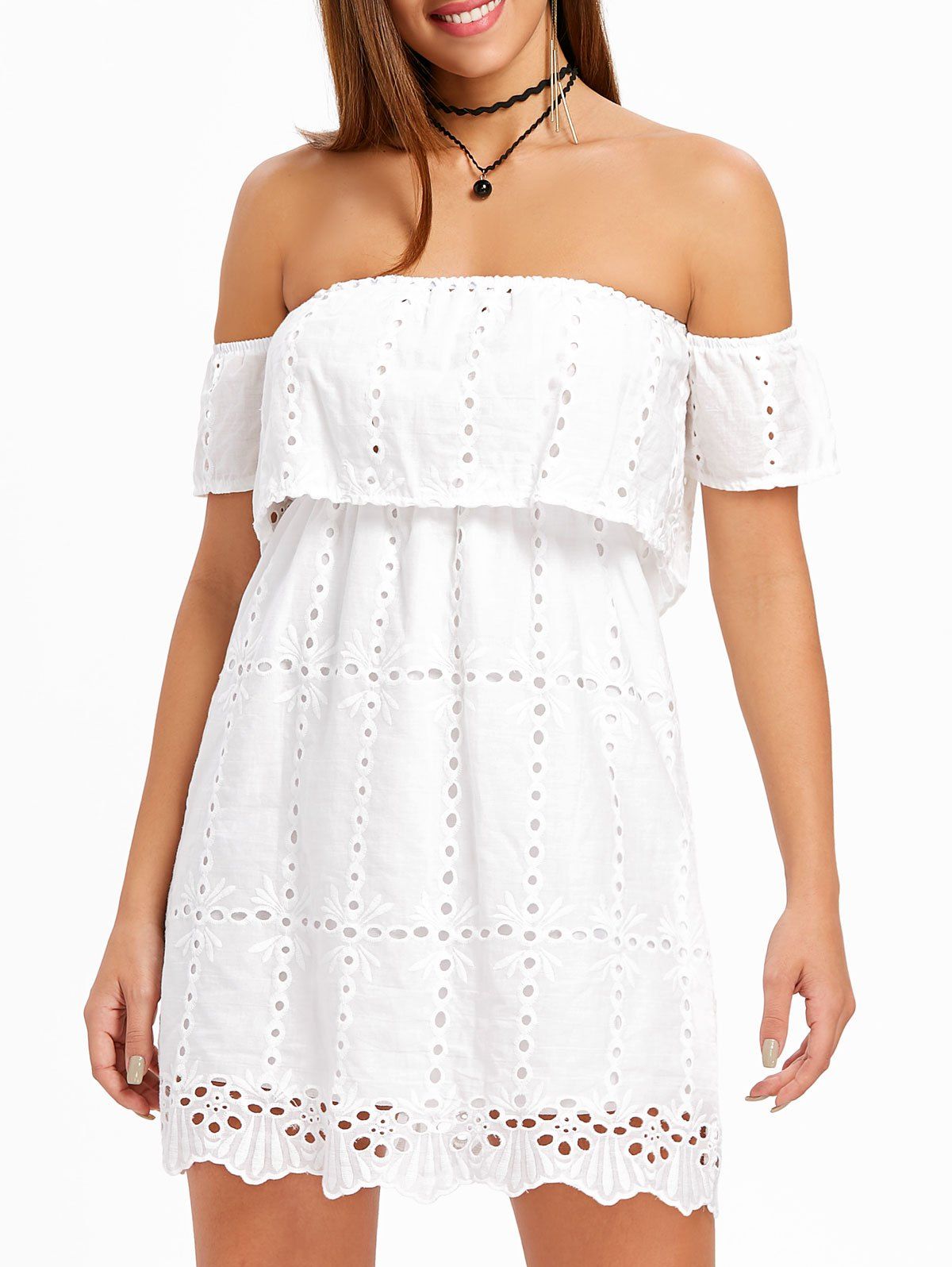 

Hollow Out Elastic Off The Shoulder Dress, White