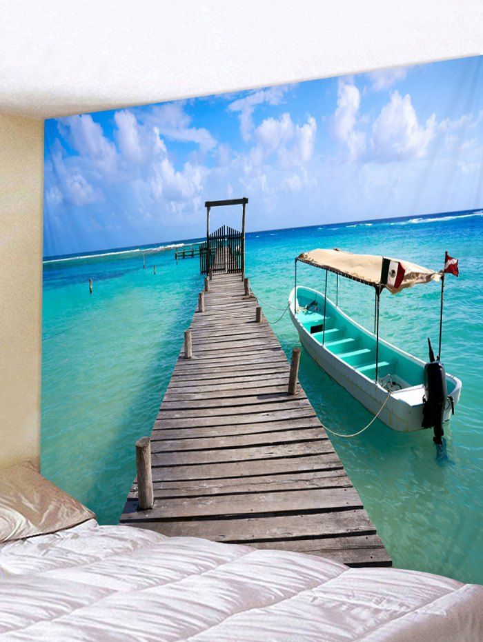 

Sea Bridge Print Wall Tapestry Hanging Decor, Sky blue