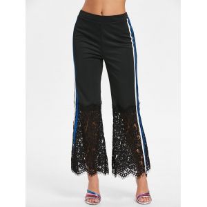 

Double Stripes Lace Insert Pants, Black