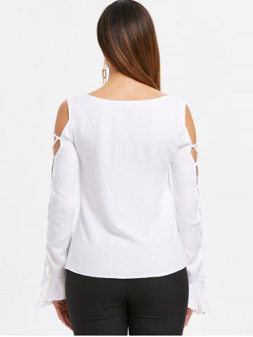 

Lace Insert Lace Up Top, White