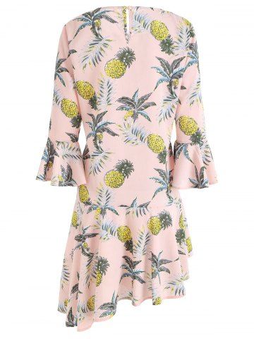 Flare Sleeve Flounce Pineapple Print Shift Dress