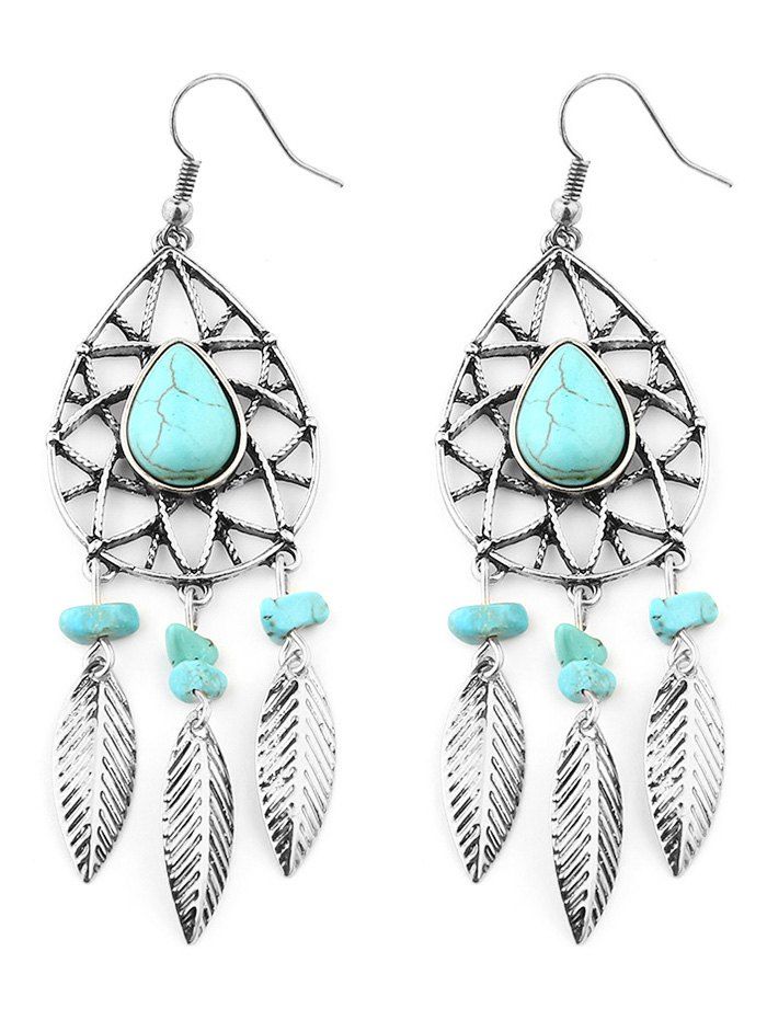 

Artificial Turquoise Mesh Boho Hook Earrings, Silver