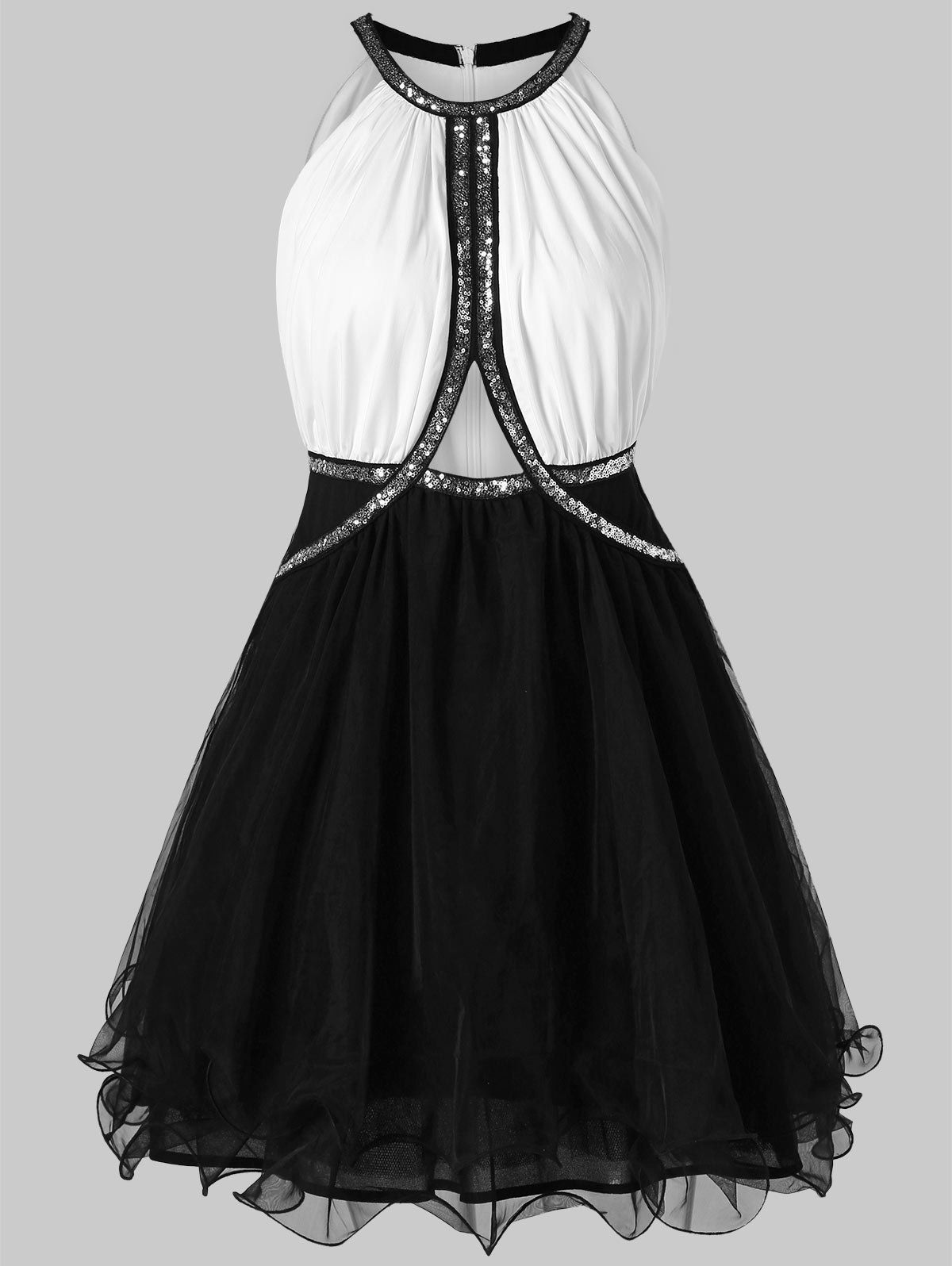 

Cut Out Sequins Color Block Dress, Black