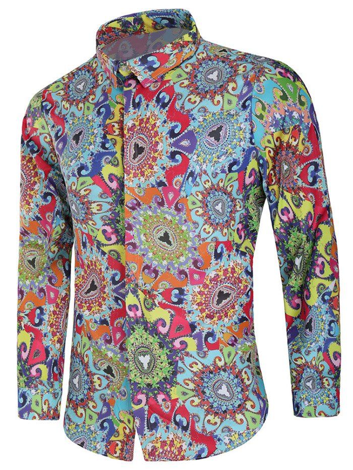 

Colorful Filigree Paint Hidden Button Shirt, Multi