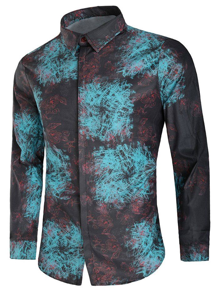 

Scrawl Floral Print Button Hidden Placket Shirt, Multi