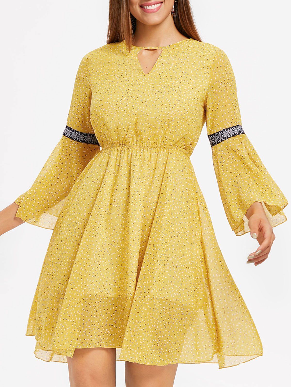 

Open Back Flare Sleeve Print Dress, Yellow