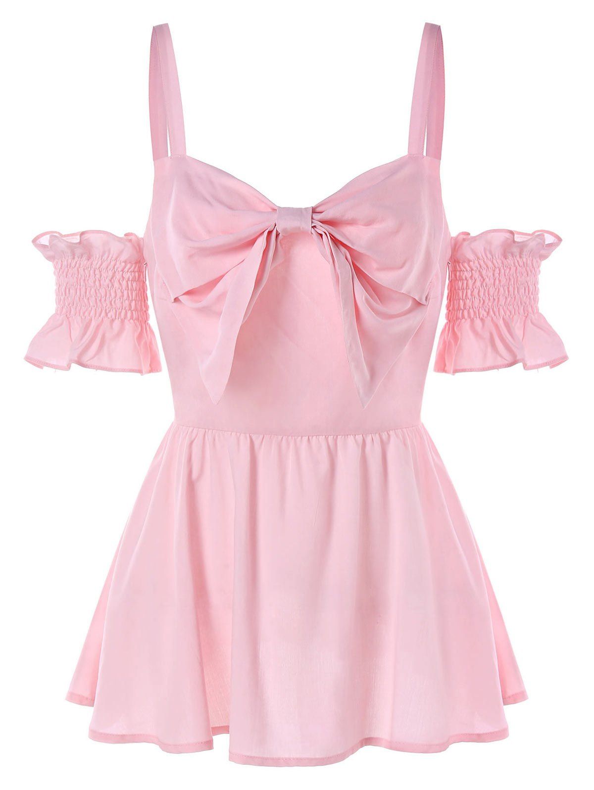 

Cold Shoulder Backless Bowknot Top, Pink