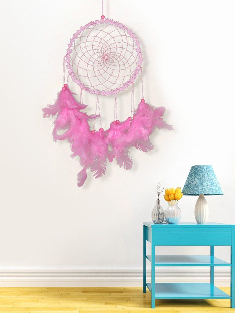 

Feathers Floral Handmade Dream Catcher Wall Hanging Decoration, Pink