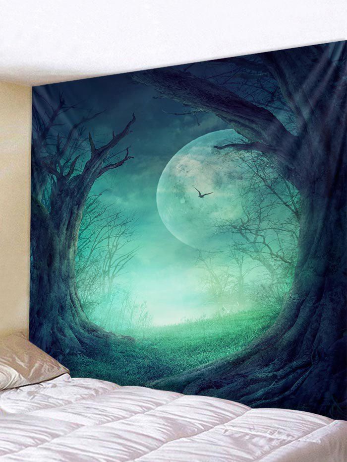 

Wall Hanging Art Moon Night Forest Print Tapestry, Deep green