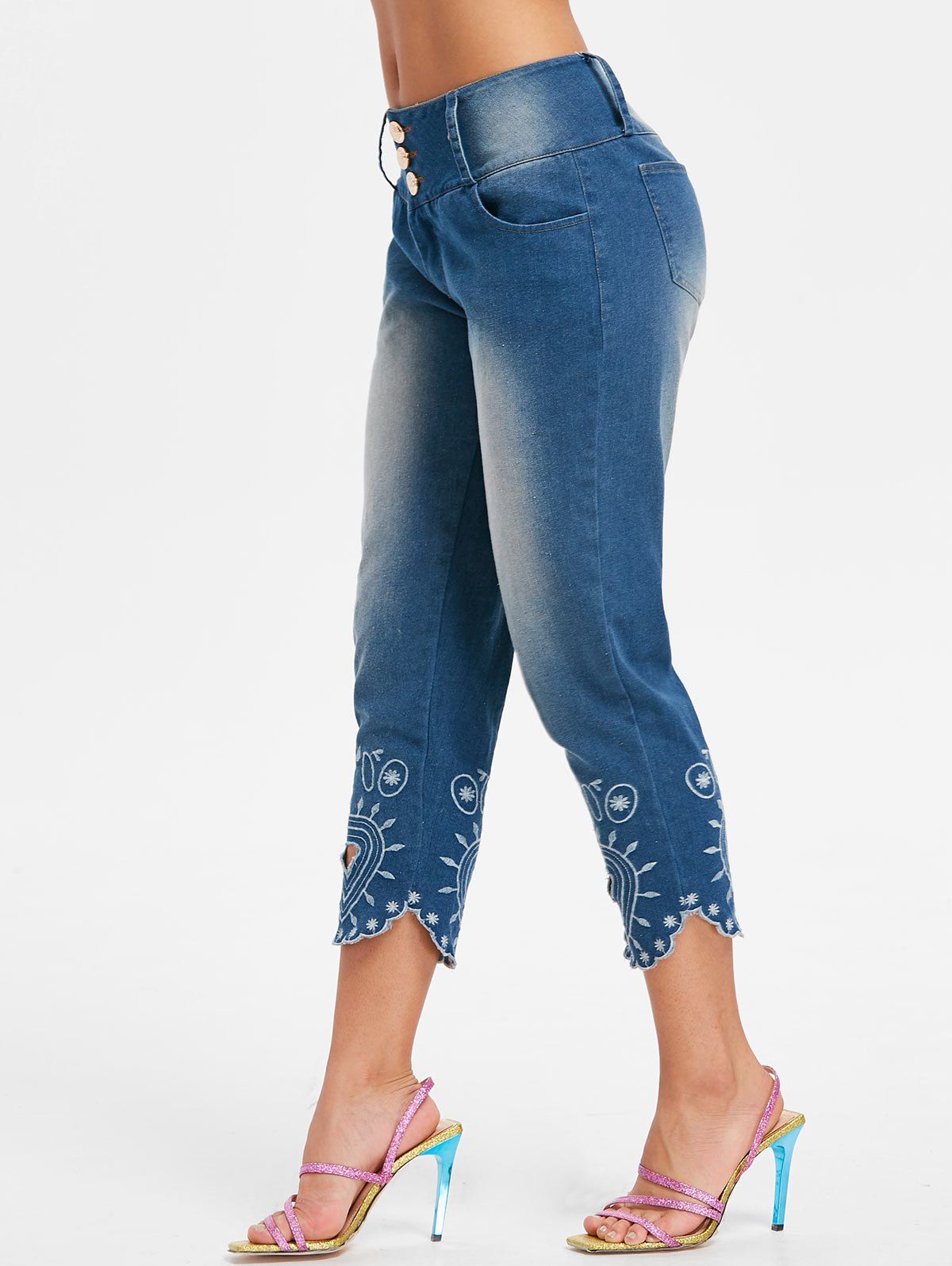 

Embroidery Scalloped Jeans, Denim blue