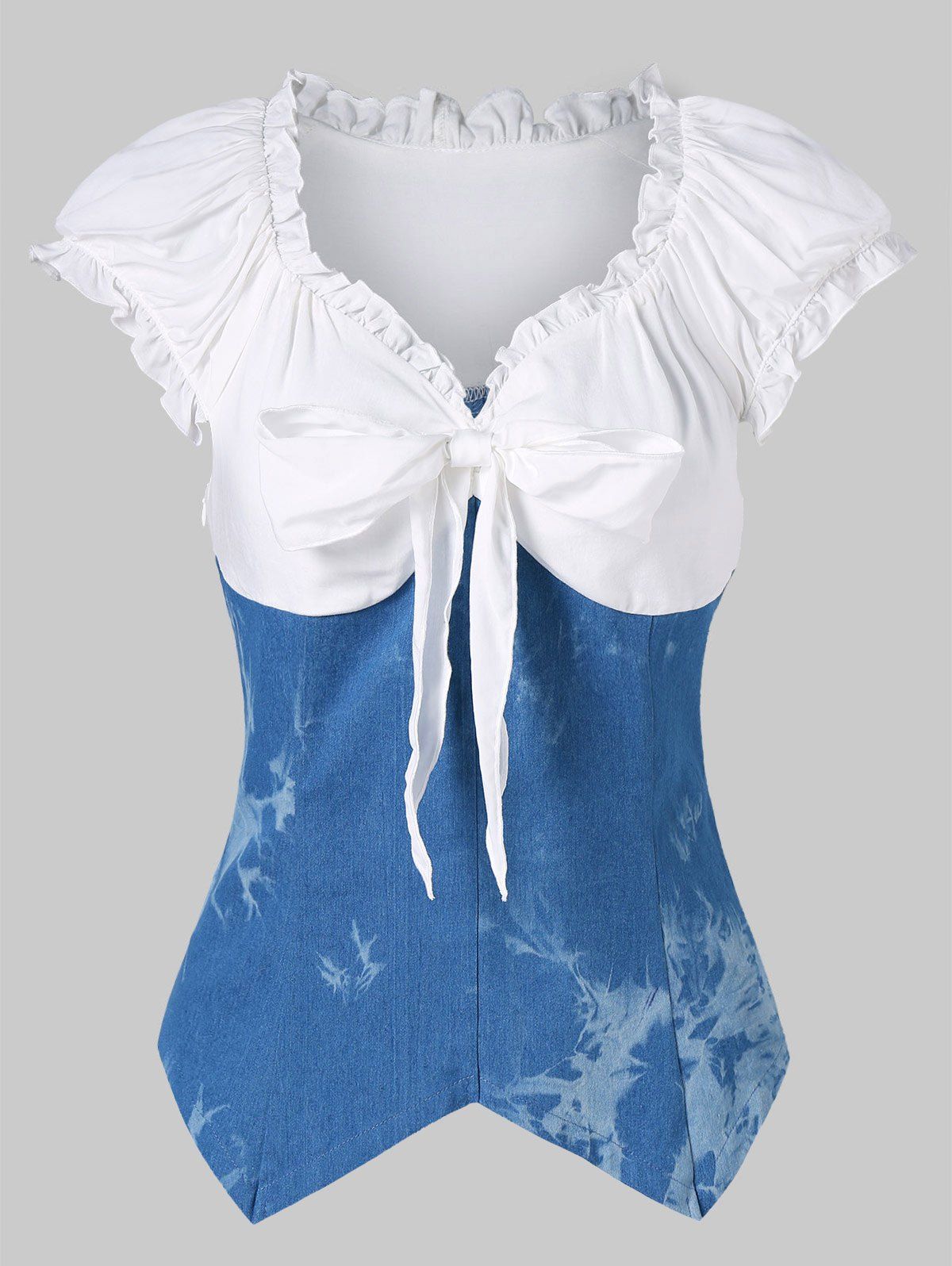 

Two Tone Bowknot Empire Waist Top, Blue