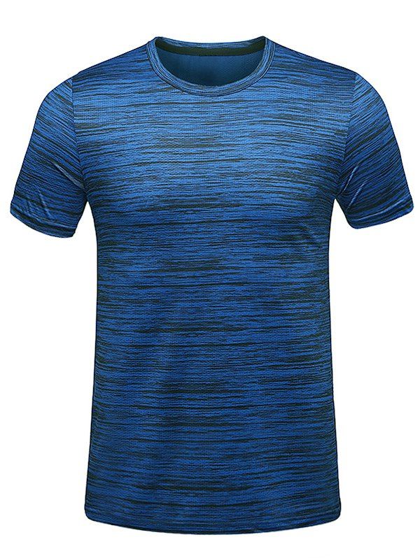 

Short Sleeve Horizontal Line Print Quick Dry T-shirt, Deep blue