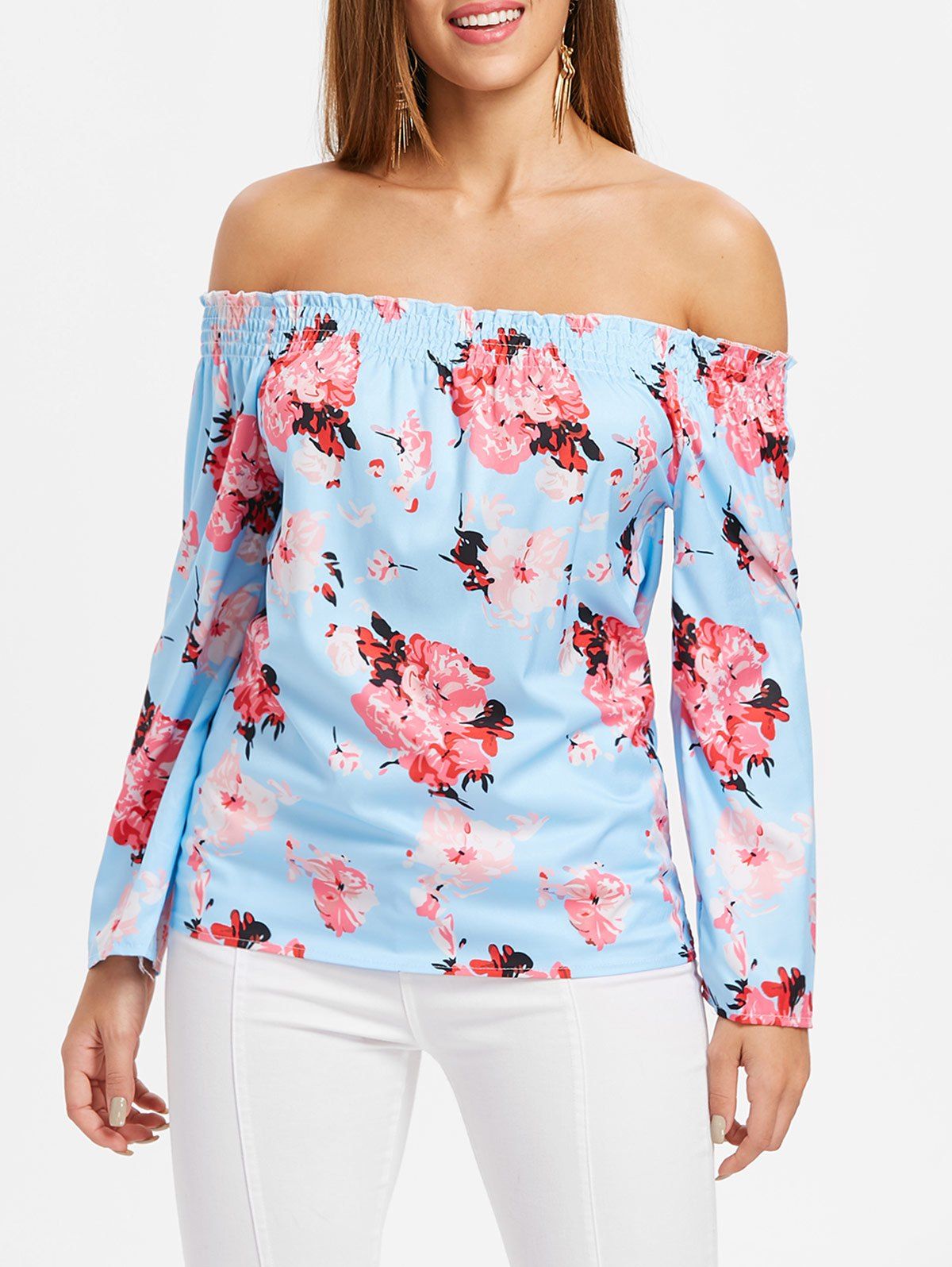 

Floral Print Off The Shoulder Blouse, Multi