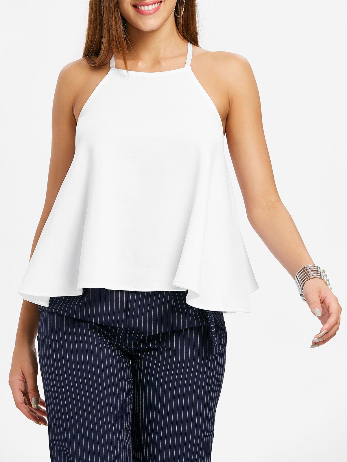 

Flowy Back Criss Cross Tank Top, White
