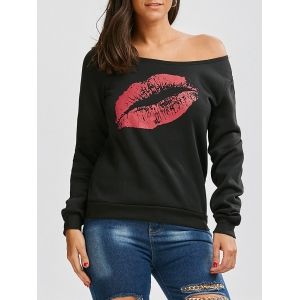 

Skew Collar Lip Print Sweatshirt, Red/black