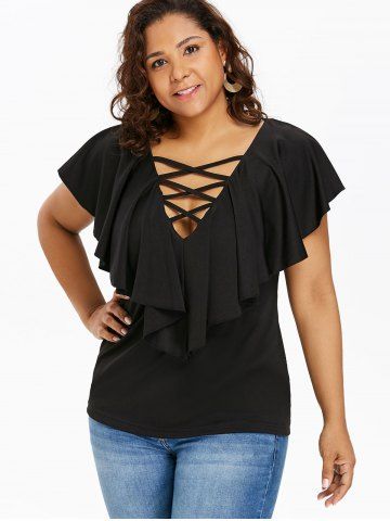 2019 plus size ruffle plunging neck longline t shirt