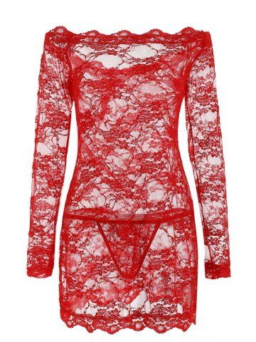 

Plus Size Off Shoulder Lingerie Dress, Red