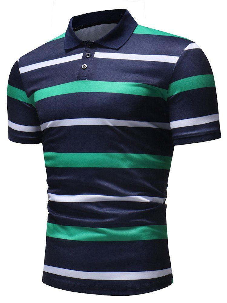 

Short Sleeve Horizontal Stripe Print Polo Shirt, Green