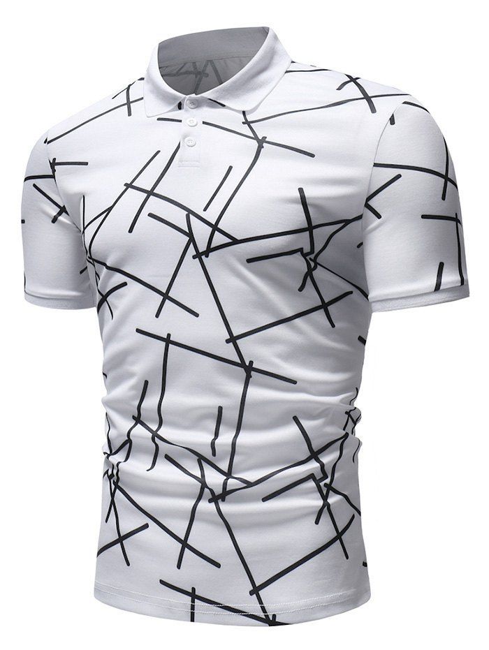 

Scrambled Lines Print Short Sleeve Polo Shirt, White